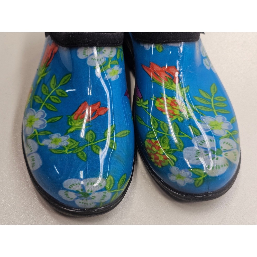 Sloggers Blue Floral Waterproof Garden Shoes Clogs Womens 7 Made in USA 5102 - Picture 2 of 5